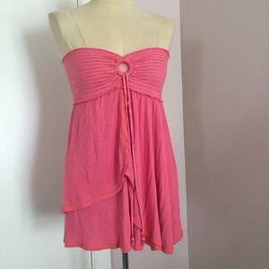 Free People Pink Strapless Smocked Peplum Coverup S